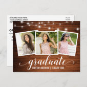 Moderne 3-Foto-Graduierungsparty Einladungspostkarte (Vorne/Hinten)