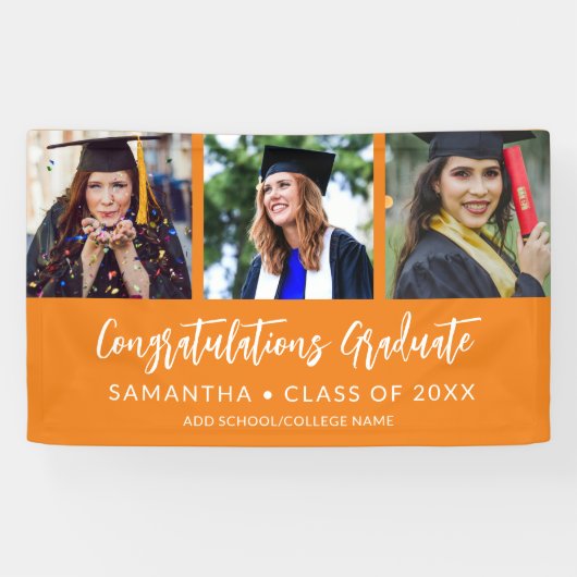 Moderne 3 Foto Gratulation OrangeAbschlussfeier Banner (Horizontal)
