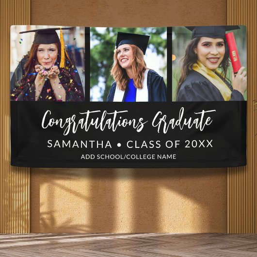 Moderne 3 Foto Gratulation Schwarze Abschlussfeier Banner