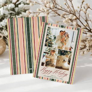 Moderne 3 Foto Happy Holidays Vintage Streifen Feiertagskarte