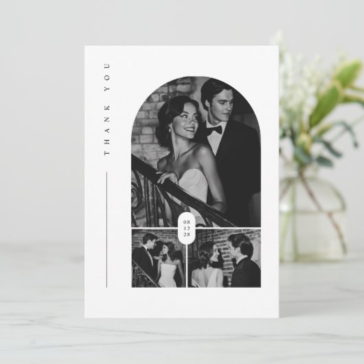 Moderne 3-Foto Hochzeit Dankeskarte (Stehend Vorderseite)