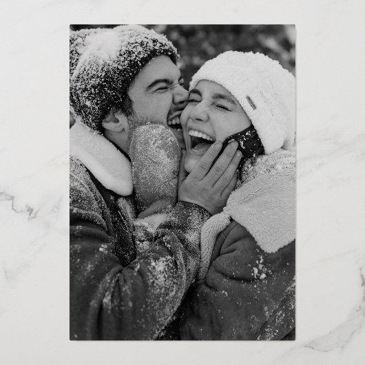 Moderne 3-Foto Hochzeit Real Foil Einladung (Rückseite)