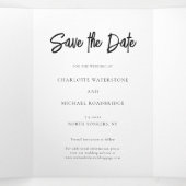 Moderne 3-Foto-Hochzeit speichern das Datum Dreifach Gefaltete Ankündigung (Innenseite Mitte)