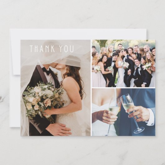 Moderne 3-Foto Hochzeit Vielen Dank Dankeskarte (Vorderseite)