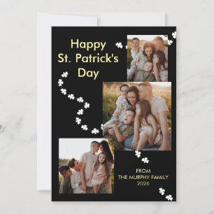 Moderne 3-Foto-Kleeblatt St. Patrick's Day Familie Feiertagskarte