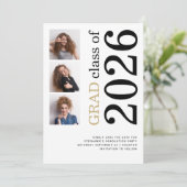 Moderne 3 Foto kühne 2025 Graduation Party Save The Date (Stehend Vorderseite)