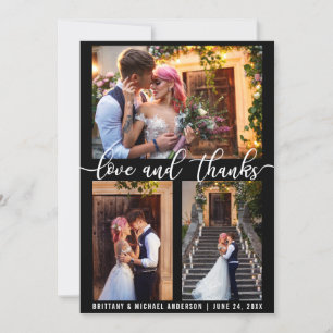 Moderne 3 Foto Liebe und Dank Hochzeit Dankeskarte