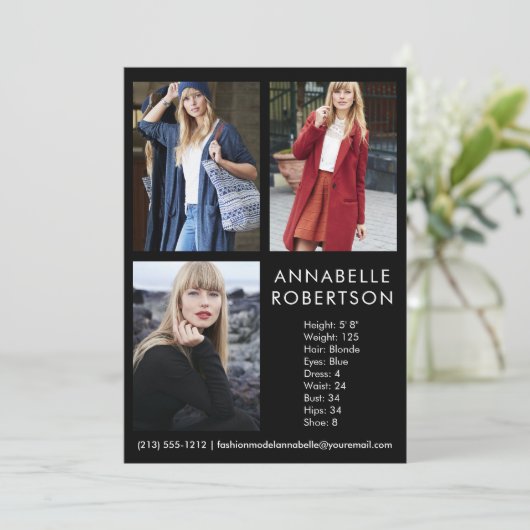 Moderne 3-Foto-Modell-Comp-Karte Einladung (Stehend Vorderseite)