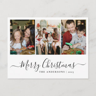 Moderne 3-Foto-Raster-Weihnachtskarte für die Fami Feiertagspostkarte