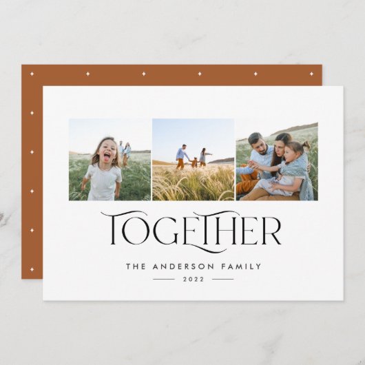 Moderne 3-Foto-Rostbogen mit Typografie (Vorne/Hinten)