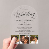 Moderne 3-Foto-Strip-Kalligrafie Hochzeit Acryleinladungen (Insitu (Handheld))