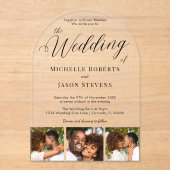 Moderne 3-Foto-Strip-Kalligrafie Hochzeit Acryleinladungen (Vorderseite)