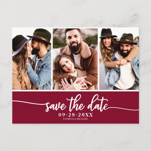 Moderne 3 Fotocollage sichern das Datum Postkarte (Vorderseite)