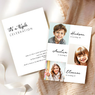 Moderne 3 Fotomaterial Gemeinsame Geburtstagsparte Einladung
