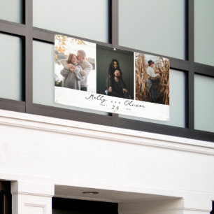 Moderne 3 Fotos Champagner Shimmer Hochzeit Banner