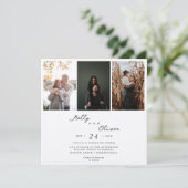 Moderne 3 Fotos Champagner Shimmer Hochzeit Einladung (Stehend Vorderseite)