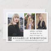 Moderne 3 Fotos QR Code Modell und Actor Comp Card Einladung (Vorderseite)
