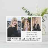 Moderne 3 Fotos QR Code Modell und Actor Comp Card Einladung (Stehend Vorderseite)