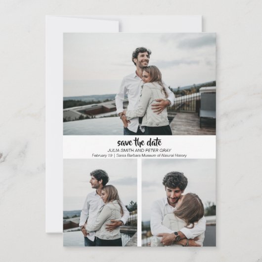 Moderne 3 Fotos Save the Date Einladung (Vorderseite)