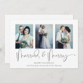 Moderne 3 Fotos Verheiratet Frohe Weihnachtskarte (Vorne/Hinten)