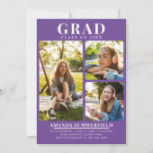 Moderne 3 Graduate Fotos Lila Graduate Party Einladung (Vorderseite)