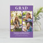 Moderne 3 Graduate Fotos Lila Graduate Party Einladung (Stehend Vorderseite)