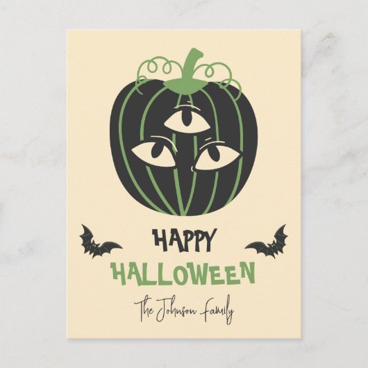Moderne 3-Mit Augen Pumpkin Happy Halloween Famili Postkarte (Vorderseite)