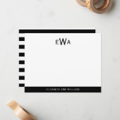 Moderne 3 Schwarz-weiße Monogramm-Streifen Mitteilungskarte (Vorderseite/Rückseite Beispiel)