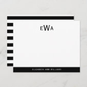 Moderne 3 Schwarz-weiße Monogramm-Streifen Mitteilungskarte (Vorne/Hinten)