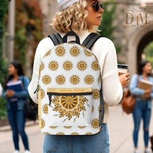 Moderne 3D-Blush-Orange-Floral-Mandala-Doodle Bedruckter Rucksack