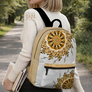 Moderne 3D-Blush-Orange-Floral-Mandala-Doodle  Bedruckter Rucksack