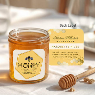 Moderne 3D-Gelbe Hexagon Stilvoll gezückte Biene I Quadratischer Aufkleber