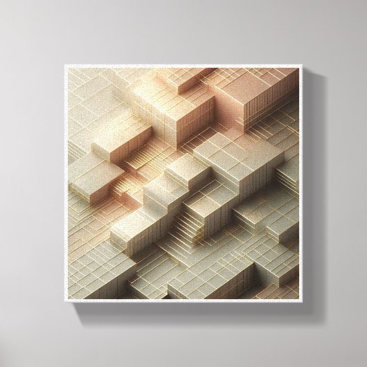 Moderne 3D isometrische geometrische Blöcke - Gold Leinwanddruck (Vorderseite)