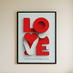 Moderne 3D Rot-Weiß-LOVE-Typografie Abstract Poster