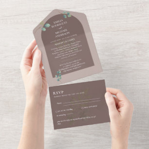 Moderne 3in1 Grünpflanzen Eukalyptus Wedding RSVP All In One Einladung