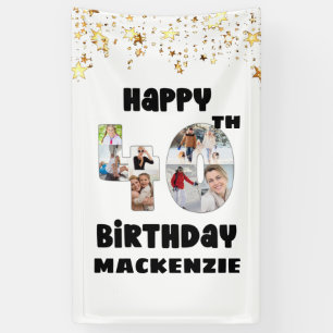 Moderne 40. Geburtstag 7 Foto Collage Numbers Star Banner