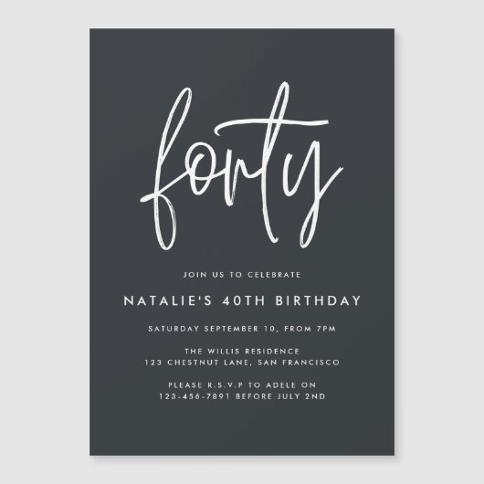 Moderne 40. Geburtstag einfache, stilvolle Schrift Magnetkarte (Vorderseite)