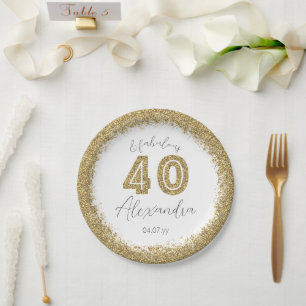 Moderne 40 und prächtige Gold Gitter Personalisier Pappteller