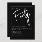 Moderne 40. Vierzigste Geburtstagsparty im Schwarz Einladung (Vorne/Hinten)