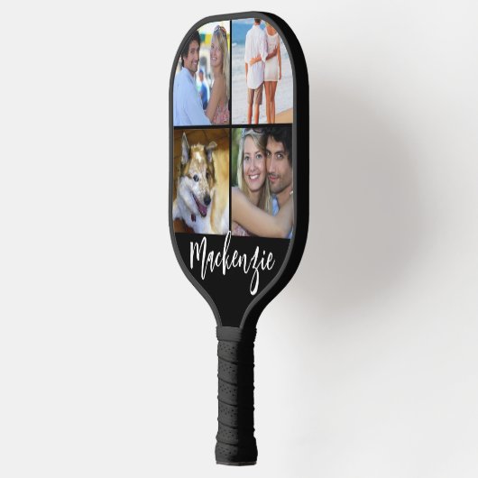 Moderne 4-Bild-Collage Skriptname - benutzerdefini Pickleball Schläger (Links)