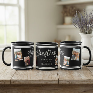 Moderne 4 Foto Besties Schwarz und Weiß Tasse