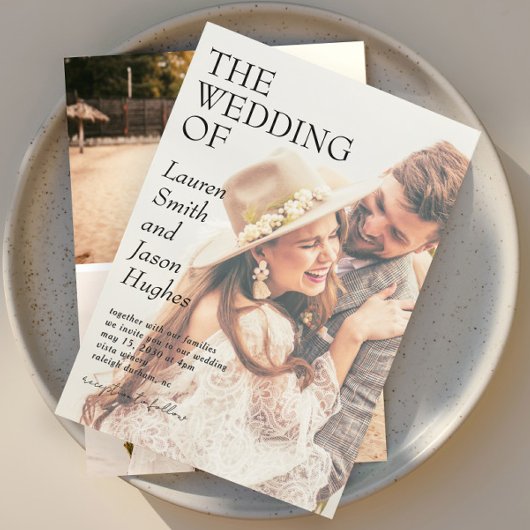 Moderne 4 Foto Black & White Boho Hochzeit Einladung