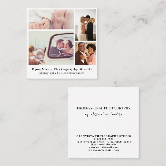 Moderne 4-Foto Collage | Beruflicher Fotograf Quadratische Visitenkarte (Vorne/Hinten)