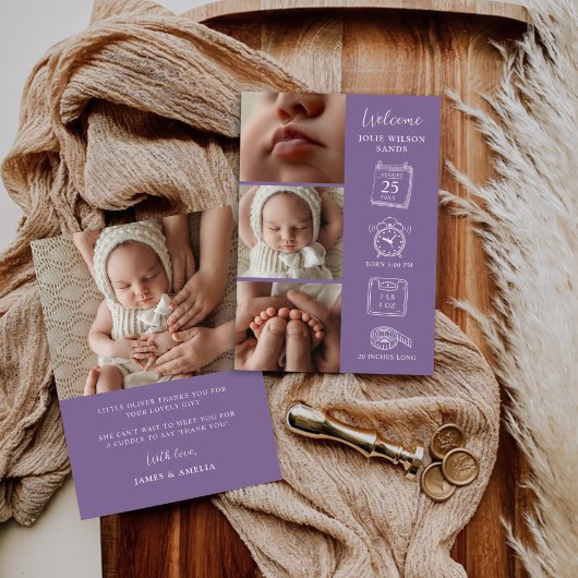 Moderne 4 Foto Collage Birth Announccard Einladung