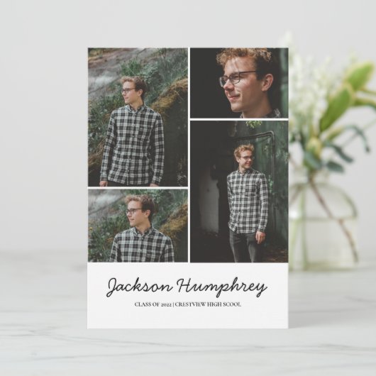 Moderne 4 Foto Collage Eleganter Script-Abschluss Einladung (Stehend Vorderseite)