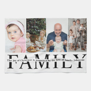 Moderne 4-Foto-Collage-Familien-Weihnachtszitat Geschirrtuch
