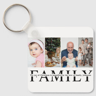 Moderne 4-Foto-Collage-Familien-Weihnachtszitat Schlüsselanhänger
