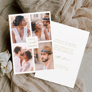 Moderne 4 Foto Collage Gold Wedding Dankeskarte