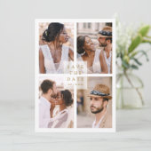 Moderne 4 Foto Collage Gold Wedding Save The Date (Stehend Vorderseite)