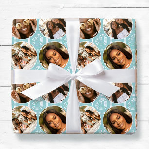 Moderne 4 Foto Collage Kreis Herz Muster Blau Geschenkpapier